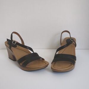 DANSKO Slingback Sandals Womens EU 41 US 10 - 10.5 Black Leather Platform Wedge